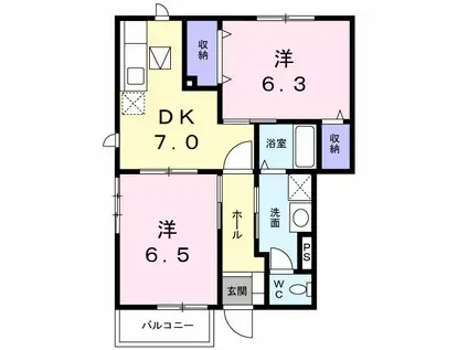 アンソレーユ大喜多 III(2DK/1階)の間取り写真