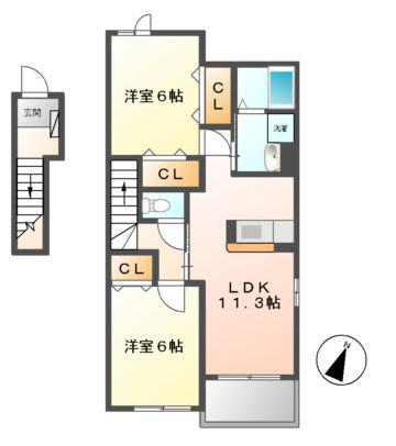 アリアーテ(2LDK/2階)の間取り写真