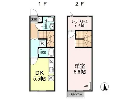 リースランド木太 A(1SDK/1階)の間取り写真