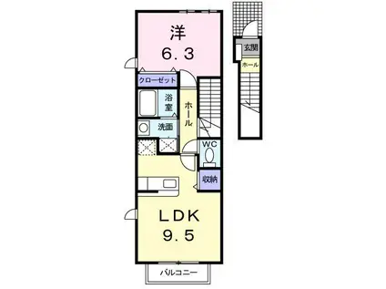 ディアコートF(1LDK/2階)の間取り写真