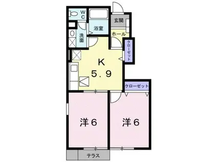 クルーセB(2K/1階)の間取り写真