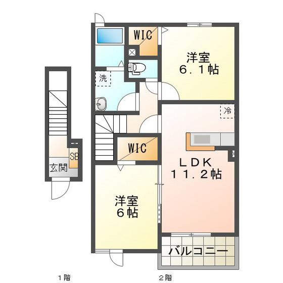 ラフレシール(2LDK/2階)の間取り写真