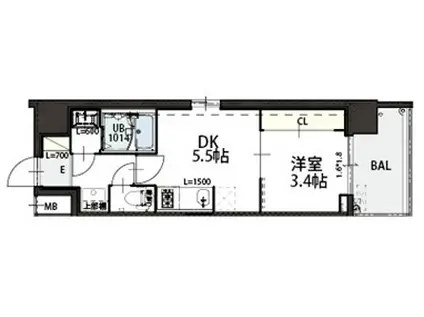 GRAND LUCE(1DK/2階)の間取り写真