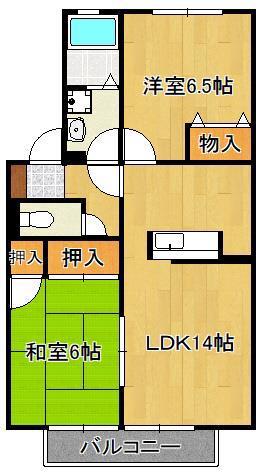 ファミーユ石田IIA棟(2LDK/2階)の間取り写真