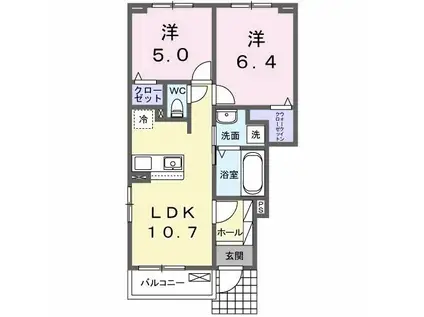 ヒカルサ伊勢崎II(2LDK/1階)の間取り写真