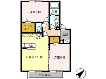 花多来館 C棟(2LDK/1階)の間取り写真