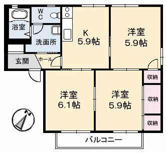 ディアスアリキ(3K/1階)の間取り写真