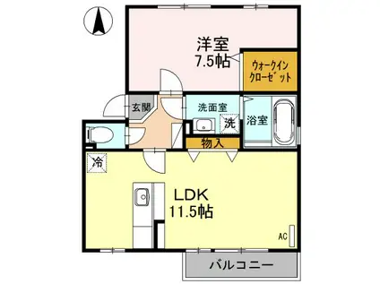 リビングタウン本庄C棟(1LDK/2階)の間取り写真