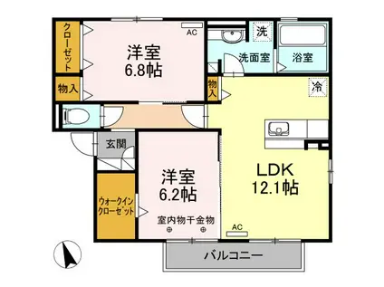サン・アベニールA棟(2LDK/2階)の間取り写真
