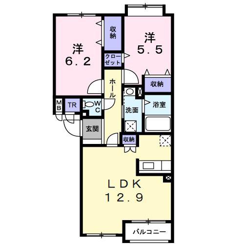 リヴィエールY・S(2LDK/1階)の間取り写真