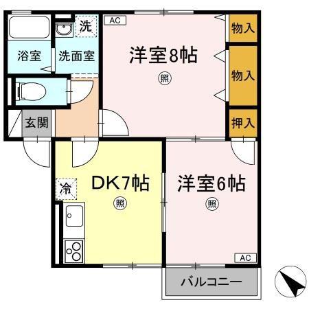 メゾングレース(2DK/2階)の間取り写真
