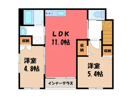 熊谷市万平町2丁目スターテラスII・L(2LDK/2階)の間取り写真