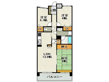 宝塚清荒神ヒルズ(3LDK/8階)の間取り写真