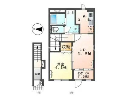 アン ルシオール(1LDK/2階)の間取り写真