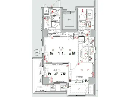 ディアレイシャス港区海岸(2LDK/6階)の間取り写真