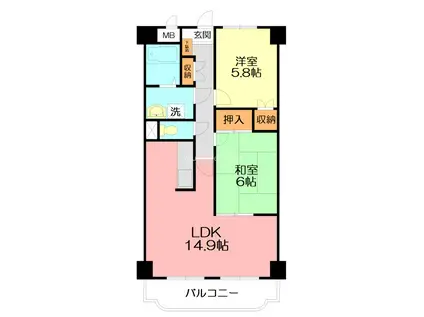 ツインベル・カトレア館(2LDK/2階)の間取り写真