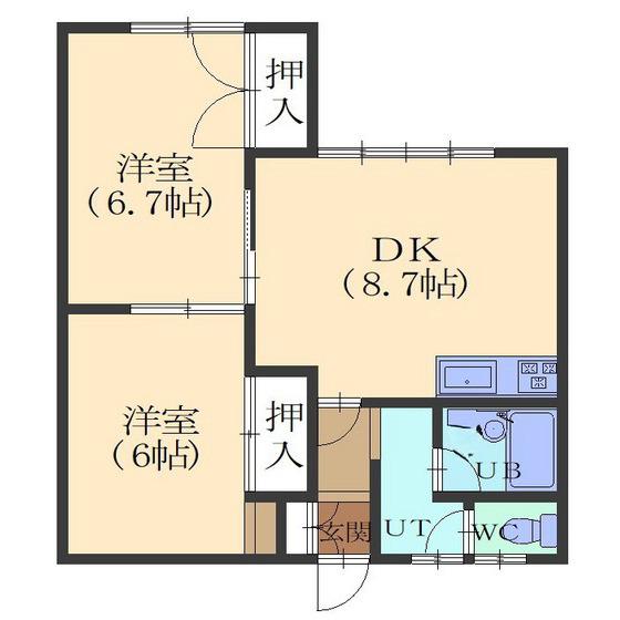 西浦アパート(2LDK/2階)の間取り写真