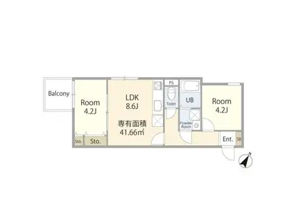 エテルノヴァローレ茅ケ崎(2LDK/1階)の間取り写真