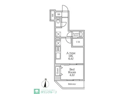 ラヴィエール錦糸公園(1DK/2階)の間取り写真