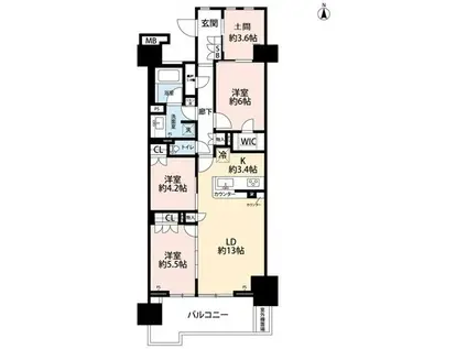 ザ・パークハウス本厚木(3SLDK/13階)の間取り写真