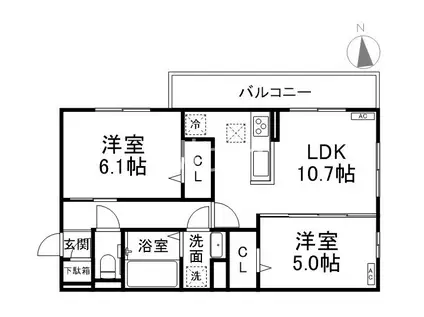 フルールII(2LDK/1階)の間取り写真