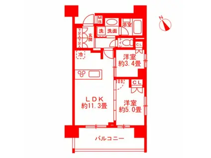 セルアージュ南藤沢グラース(2LDK/10階)の間取り写真