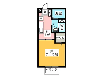 ルネ城東(1K/2階)の間取り写真