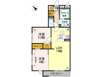 クレードルわかば(2LDK/1階)の間取り写真