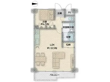 魚崎レックスマンション壱号棟(1LDK/2階)の間取り写真