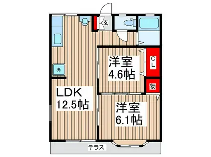 エメラルドハイツ(2LDK/1階)の間取り写真