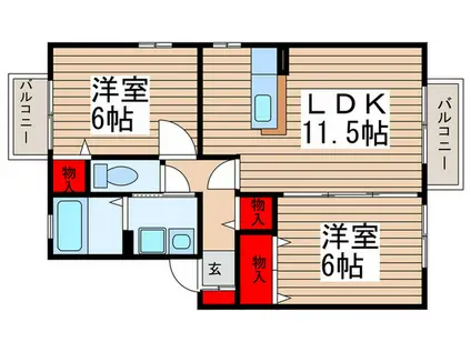 サニーフィールドB(2LDK/1階)の間取り写真