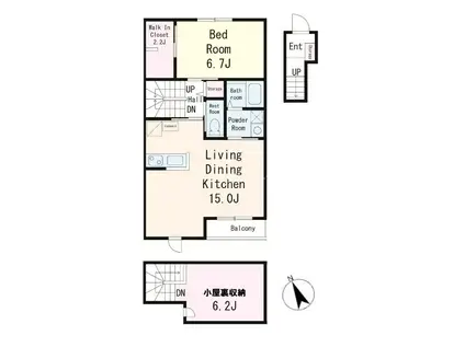 市川市鬼高2丁目PJ(1LDK/2階)の間取り写真