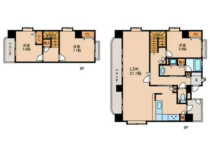 リージェント大橋(3LDK/9階)の間取り写真