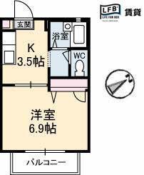 ジュネス望(1K/2階)の間取り写真