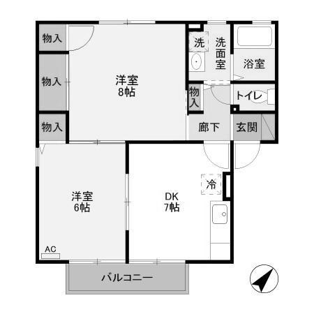 オリゾンA(2DK/2階)の間取り写真