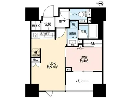 BRILLIA亀戸(1LDK/9階)の間取り写真