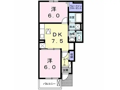 フルール蘭IIB(2DK/1階)の間取り写真