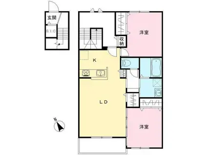 NOVガーデンハウス谷田部 G棟(2LDK/2階)の間取り写真