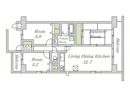 エムズコートⅡ(3LDK/6階)の間取り写真