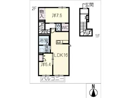 MAISON BLANCHEB(2LDK/2階)の間取り写真