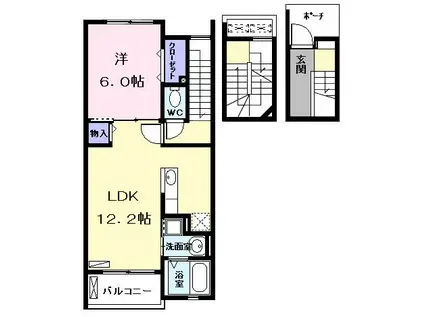 サン・パラストF III(1LDK/3階)の間取り写真