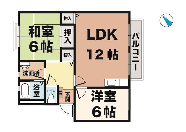 エステート藤木(2LDK/2階)の間取り写真