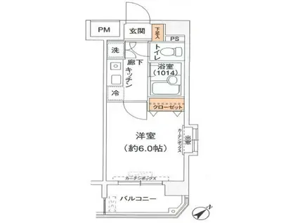 DUO・CREA西五反田(1K/13階)の間取り写真