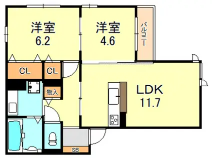 クオリア(2LDK/1階)の間取り写真