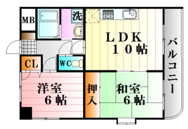 フラーリッシュ岡本(2LDK/5階)の間取り写真