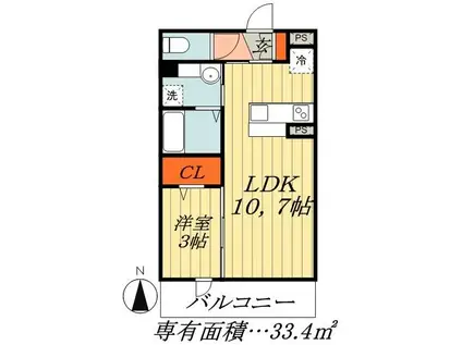 ハイデンス原木中山(1LDK/2階)の間取り写真