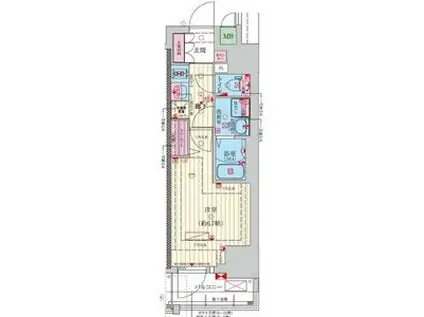 ファーストフィオーレ難波南アルマ(1K/9階)の間取り写真