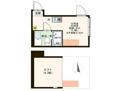 ハーモニーテラス千住大橋(ワンルーム/1階)の間取り写真