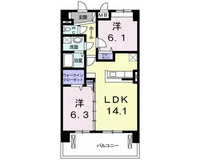 スカイピア彦根(2LDK/3階)の間取り写真