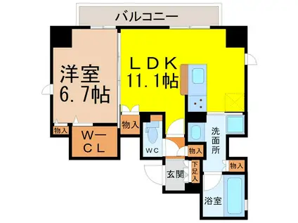 フローラル泉II(1LDK/9階)の間取り写真